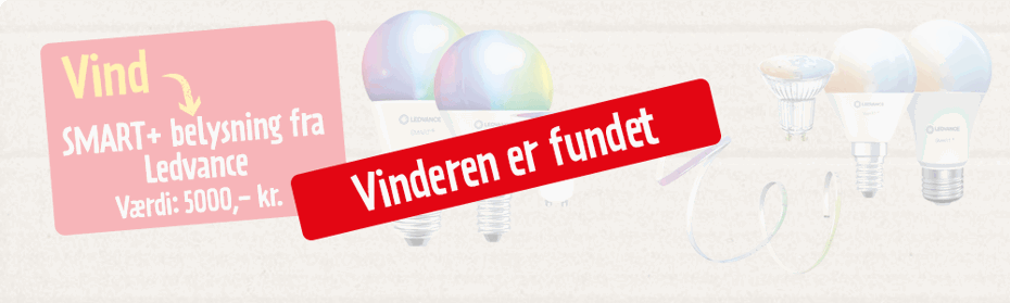 Grafik med præmien og teksten "Vinderen er fundet"