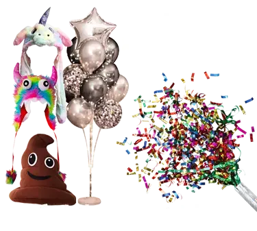 Pynt, hatte og sjove sager til nytår