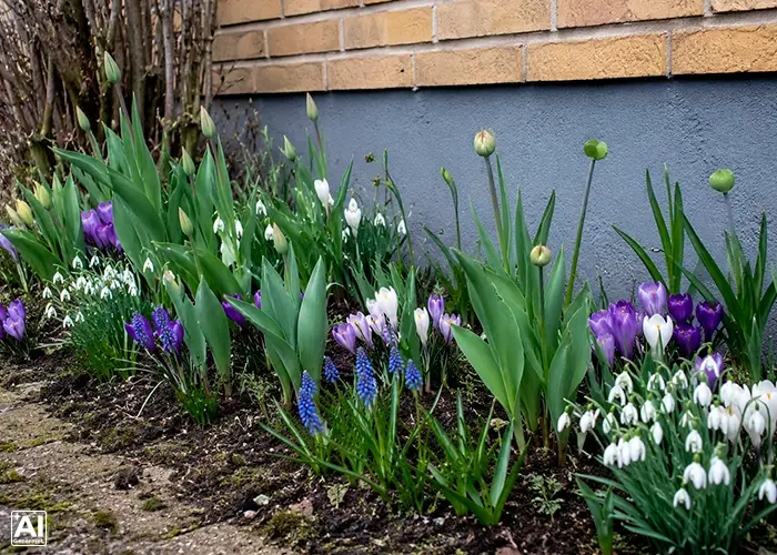 Forårsblomster såsom vintergækker og krokus