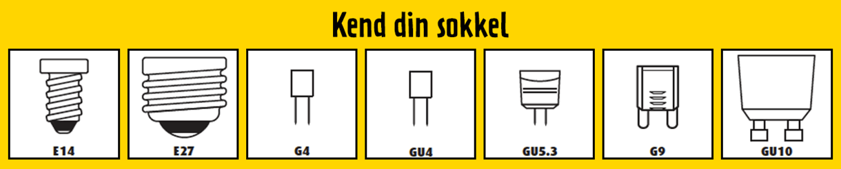 Oversigt over forskellige sokler, som pærer kan have