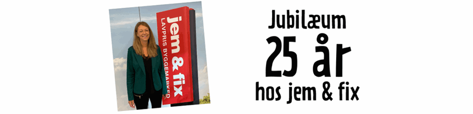 Grafik med jubilar og teksten: Jubilæum 25 år hos jem & fix