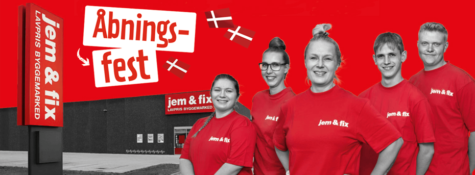 Grafik med åbningsfest og butikschef samt ansatte fra butikken i Vejle