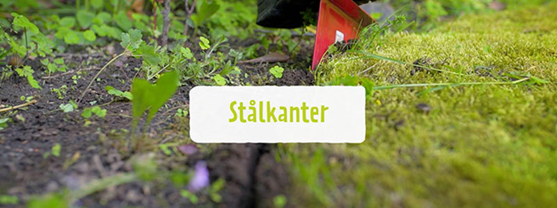 Grafik med ordet Stålkanter og en kantspade bag