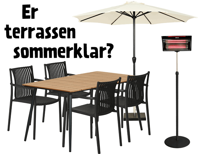 Havemøbler, terrassevarmer og parasol - Er terrassen sommerklar?
