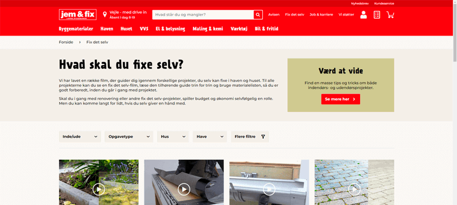Brug filtrering på fix det selv-filmene
